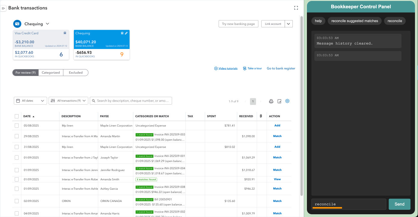 Book-keeper.ai control panel automated reconciliation